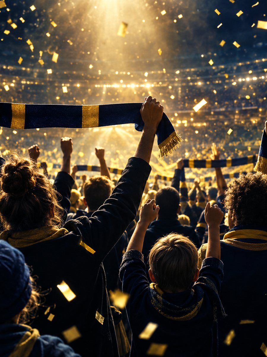 A cheering cult community in a shower of golden confetti