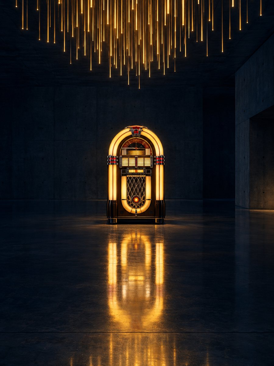 Eine leuchtende Jukebox als Sinnbild für Kult, der Generationen überdauert