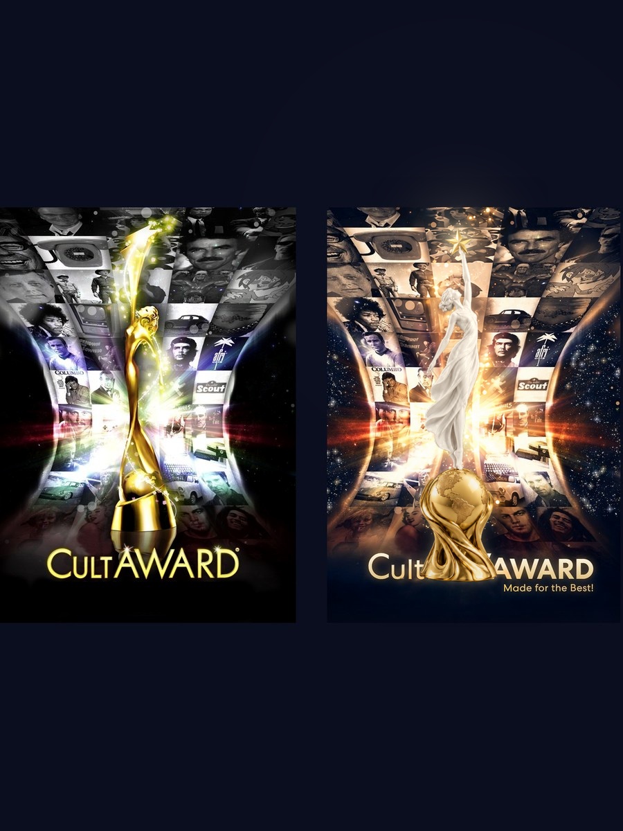 Das CultAWARD-Plakat von 2010 neben seiner Neuauflage von 2026 mit der heutigen Trophäe