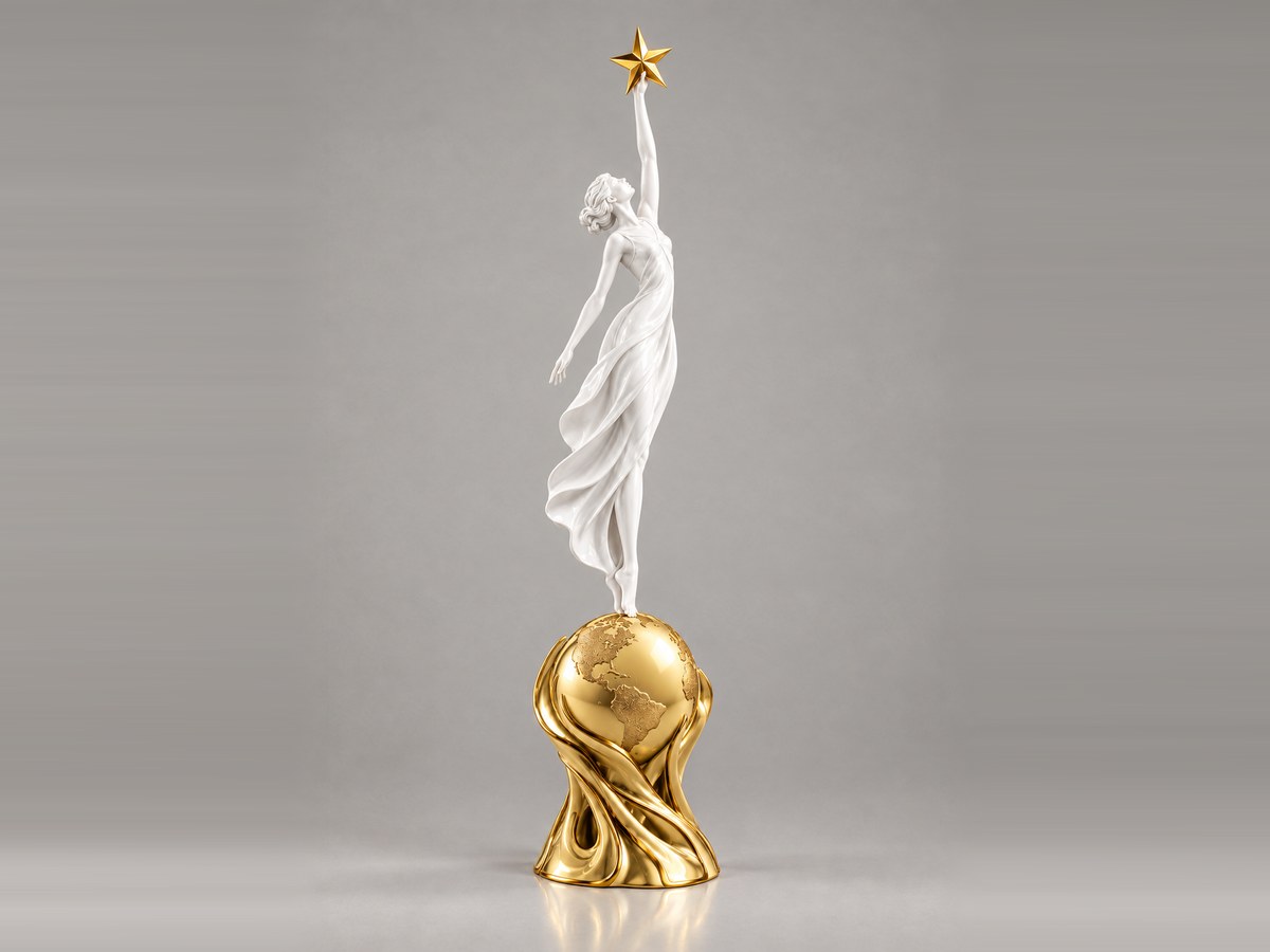 Monique as a porcelain edition: the figure in white porcelain, earth and star in gold