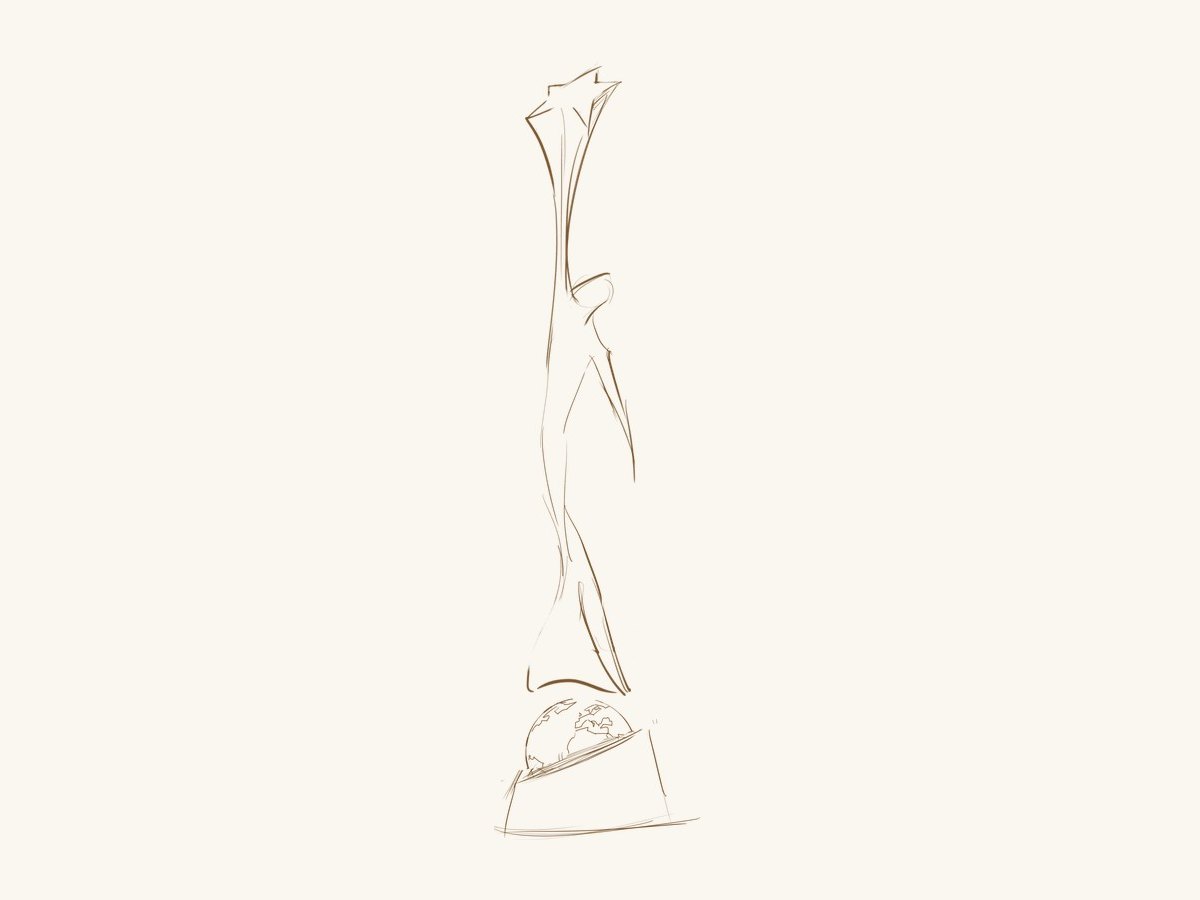 The first pencil sketch of the CultAWARD trophy from 2009: a woman on the globe reaching for the star