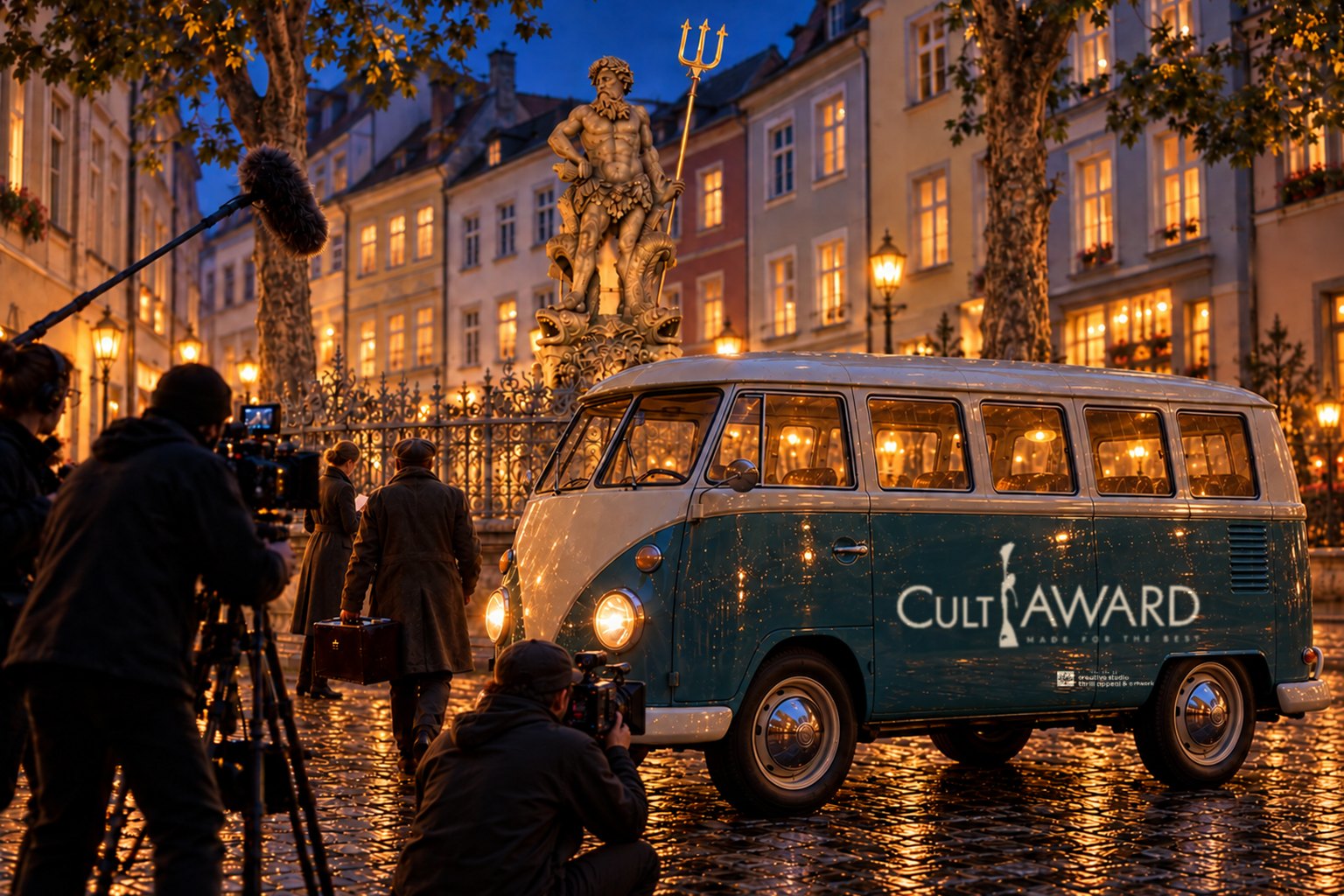 Der CultAWARD-Bulli mit Filmteam am Gabelmann in Bamberg