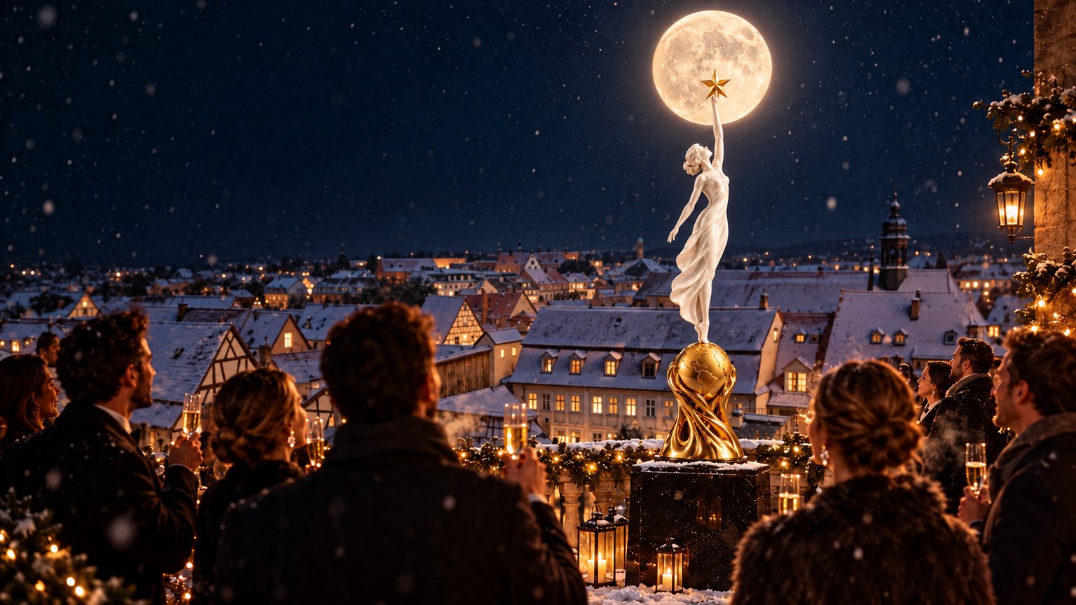Guests toast the kick-off beneath the full moon, with Monique at the centre